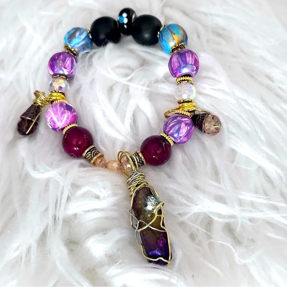 Artisan Handmade Bracelet with hand painted Beads glass charms and metals 0778 G - Picture 1 of 12